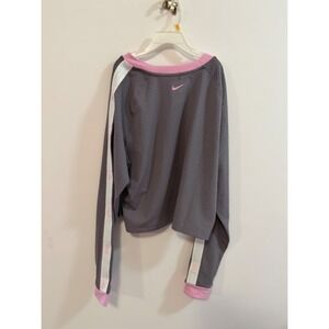 Nike Dri-FIT Mesh Long Sleeve Training Top Grey Pink Side Stripe Womens Medium